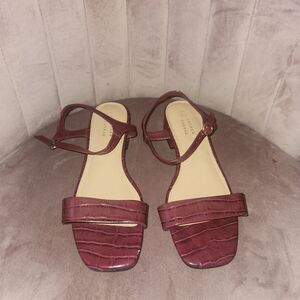 LC Lauren Conrad Women's Obsidian Block Heel Sandals Burgundy Croc Size 9.5 MED